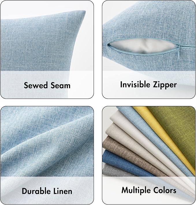 MIULEE Pack of 2 Linen Textured Pillow Covers, 16x16 Inch Light Blue | Decorative Burlap Pillowcases, Coastal Boho Farmhouse Accent Home Decor for Sofa Couch Bedroom Living Room