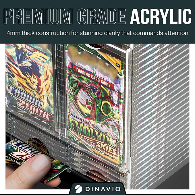 Dinavio Crafthouse 3-Slot Booster Pack Dispenser with Black Base - Fits 120 Booster Packs for Dispensing - Compatible with TCG Trading Card Boosters and Sports Card Boosters - 4mm Acrylic Stackable