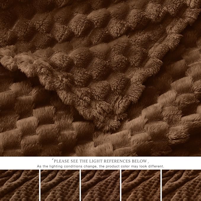 EXQ Home Gentle Soft Fleece Throw Blanket – Cozy Lightweight 3D Imitation Turtle Shell Jacquard Blanket for Couch Bed – All-Season Warm Fuzzy Flannel Blanket for Women Mom Her (90"x108",Coffee)
