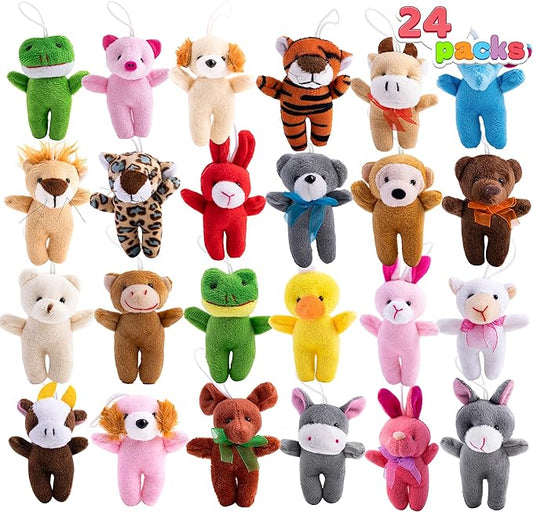 JOYIN 24 Pcs Mini Animal Plush Toys, 3” Stuffed Animal Bulk for Kids Birthday Party Favors, Presents, Pinata Fillers, Goodie Bag Fillers, School Prizes, Halloween Goodie Bags