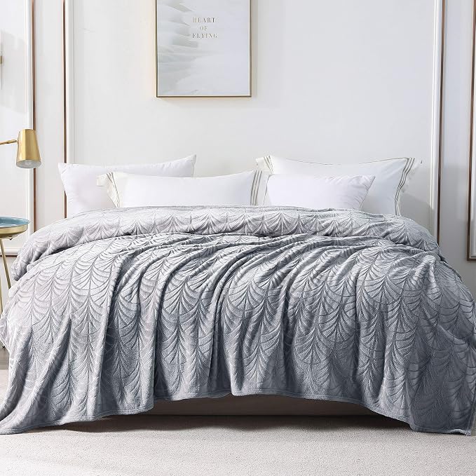 Whale Flotilla Soft Flannel Fleece Bed Blanket Queen Size, Silver Grey | Cozy Lightweight Breathable Coverlet, Plush Fluffy Bedspread, Vintage Pattern Decorative Blanket for Bed, All Season, 90"x90"