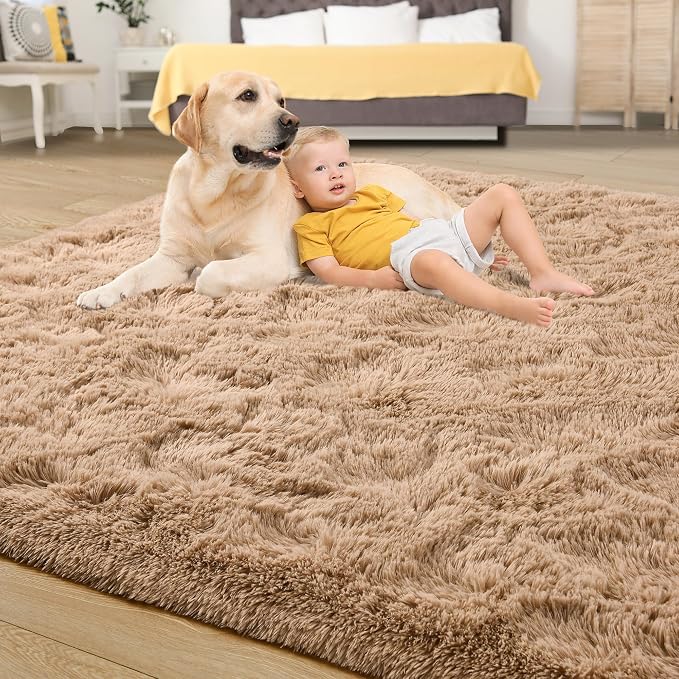 Tepook Super Soft Fluffy Rugs for Bedroom, Shag 5x8 Area Rugs for Living Room, Modern Shaggy Rug Fuzzy Carpets for Kids, Plush Indoor Nursery Home Decor Rug with Non-Slip Bottom, Beige