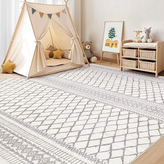 cotiled 5x8 Area Rugs Living Room Rug: Washable Boho Rugs with Non Slip Backing Large Soft Indoor Stain Resistant Carpet for Bedroom Farmhouse Dining Room Lightweight Home Decor Beige/Gray