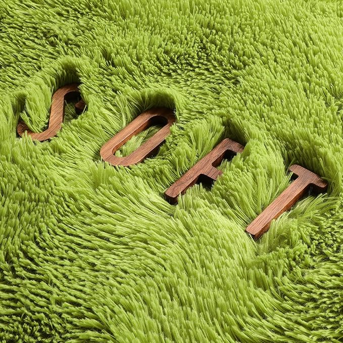 Amdrebio Grass Green Big Shaggy Kids Area Rug 6x9 for Living Room Bedroom | Fluffy Furry Fuzzy Moss Indoor Carpet, Classroom Playroom Nursery Dorm Toddler Sensory Room Decor, Nature Forest Aesthetic