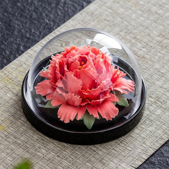 Passive Diffuser Ceramic Flower Aromatherapy – Exquisite Handcrafted Ceramic Decorative Essential Oil Diffuser for Office Desk, Home, and Yoga, with Robust Gift Box Packaging (Red Peony)