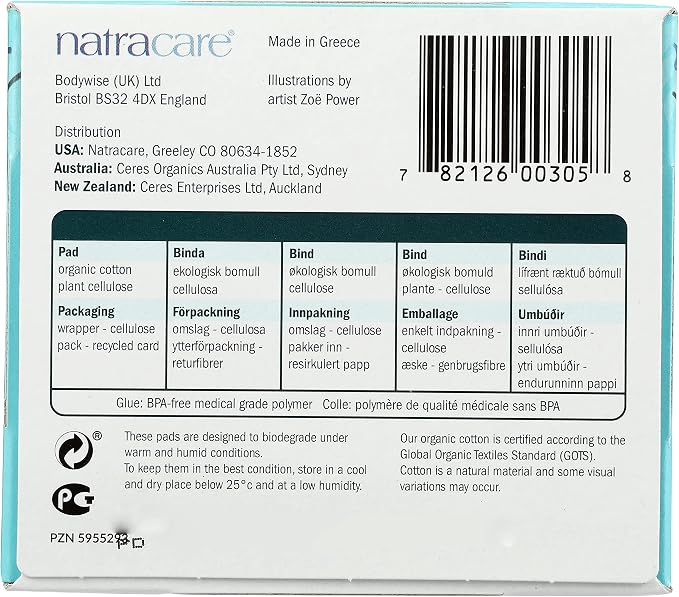 Natracare Slim Fitting Ultra Pads with Wings, Regular, Made with Certified Organic Cotton, Ecologically Certified Cellulose Pulp and Plant Starch (12 Pack, 168 Pads Total)