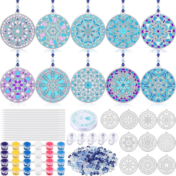 30 Sets Winter Snowflake Suncatchers Window Art Kits, DIY Sun Catchers Bulk Crafts Paint Your Own Window Ornaments for Boys Girls Classroom Party Birthday Activity Home Decor