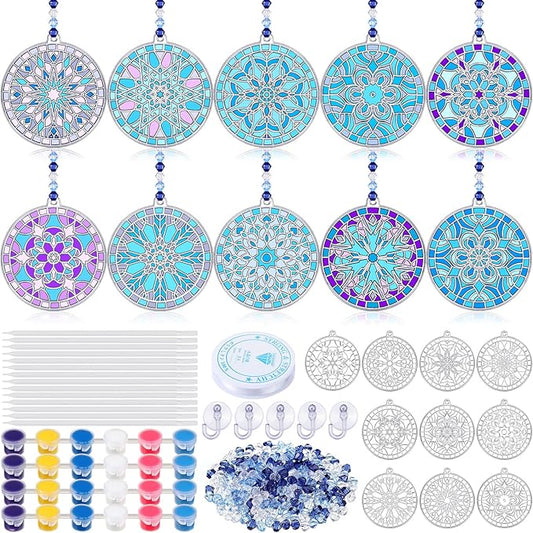 30 Sets Winter Snowflake Suncatchers Window Art Kits, DIY Sun Catchers Bulk Crafts Paint Your Own Window Ornaments for Boys Girls Classroom Party Birthday Activity Home Decor