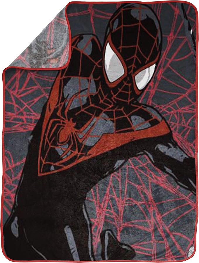 Jay Franco Plush Throw Blanket – 46" x 60" Inch Cartoon Kids Soft & Cozy Fleece Throw for Bedroom & Couch Décor, Official Licensed Product, Black - Miles Morales