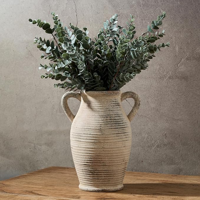 Emotionally Grounded Vase, Vaseking Large Ceramic Rustic Vase with 2 Handles, 9.8 inch Minimalist Decorative Farmhouse Tall Vases for Home Decor, Living Room, Enterway, Wedding, Fired Terra Clay