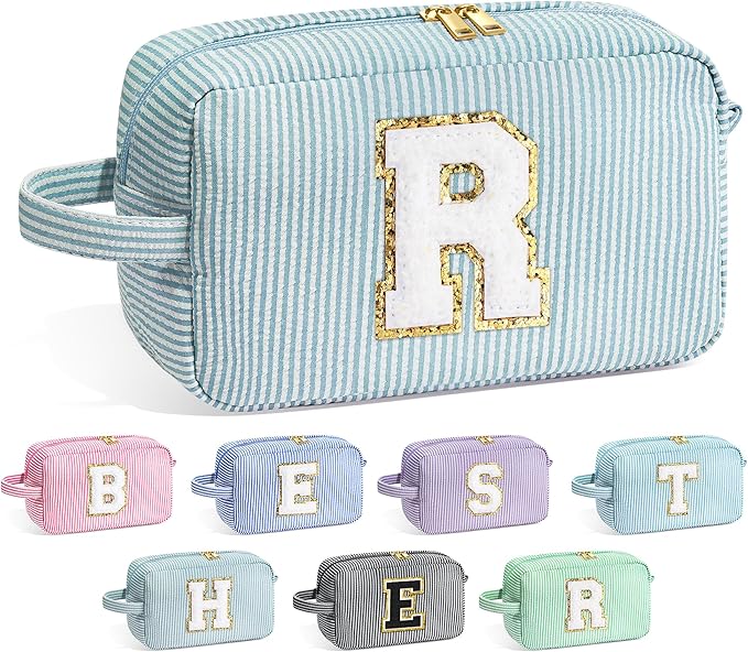 YOOLIFE Makeup Bag - Initial Monogram Cosmetic Bag, Travel Toiletry Pouch, Personalized Makeup Case for Women
