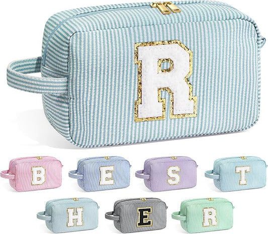 YOOLIFE Makeup Bag - Initial Monogram Cosmetic Bag, Travel Toiletry Pouch, Personalized Makeup Case for Women