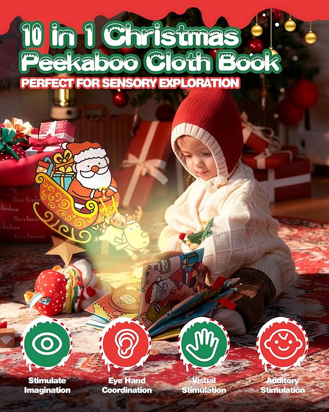 Jollybaby My Baby First Christmas Book Toys for Toddler 6-12-18-36 Months, Car Seat Stroller Crib Hanging Toy, Christmas Stocking/Socks Stuffers Gifts for Tummy Time Infants/Newborns Boy and Girl