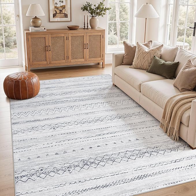 cotiled 5x7 Area Rugs Living Room Rug: Washable Boho Rugs with Non Slip Backing Large Soft Indoor Stain Resistant Carpet for Bedroom Farmhouse Dining Room Lightweight Home Decor Grey
