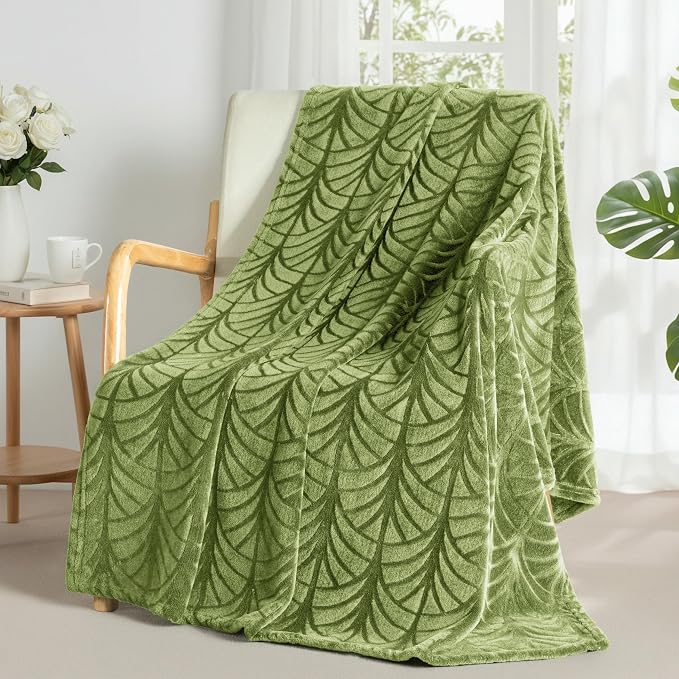 Whale Flotilla Soft Flannel Fleece Throw Blanket for Couch, Olive Green | Cozy Lightweight Breathable Velvet Sofa Throws, Plush Fluffy Vintage Pattern Decorative Blanket for Bed, All Season, 50"x60"