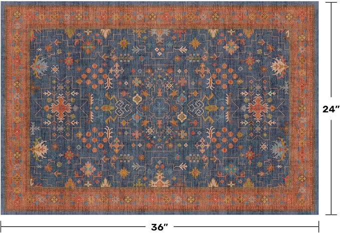 Hazo Haus Washable 2x3 Entry Rug Front Door Indoor, Farmhouse Small Area Rugs for Kitchen, Bathroom, Entrance, Non Slip Rubber Backed, Perfect for Boho Décor (2x3 Navy Blue)