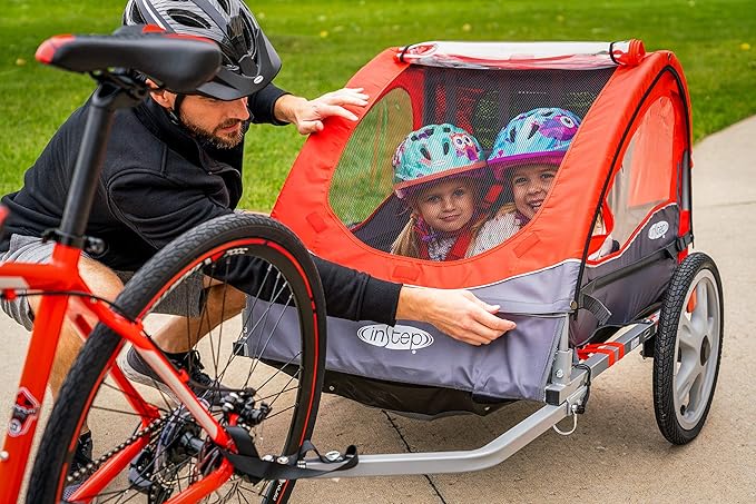 InStep Take 2 or Sync Kids Bike Trailer, Single or Double Seat, Universal Coupler, Folding Frame, Quick-Release Wheels, Canopy with Bug Screen and Weather Shield, Bike Trailer for Kids