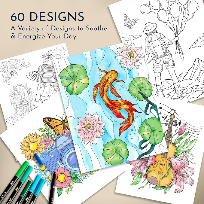 Coloring Books for Adults Relaxation (2 Pack) – Inspirational Quotes with 60 Peaceful Designs on Thick 140gsm Paper – Adult Coloring Book for Women, Stress Relief and Mindful Self-Care Gift Set