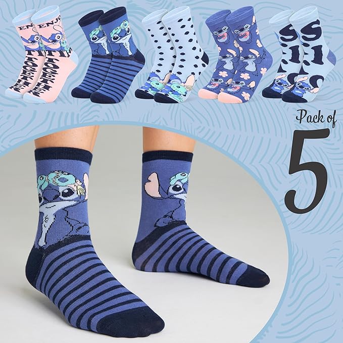 Disney Stitch Socks Gifts for Women Teens, US Size 4-9, Baby Yoda Pack of 5 Fuzzy Casual Crew Socks for Home Sleep Winter