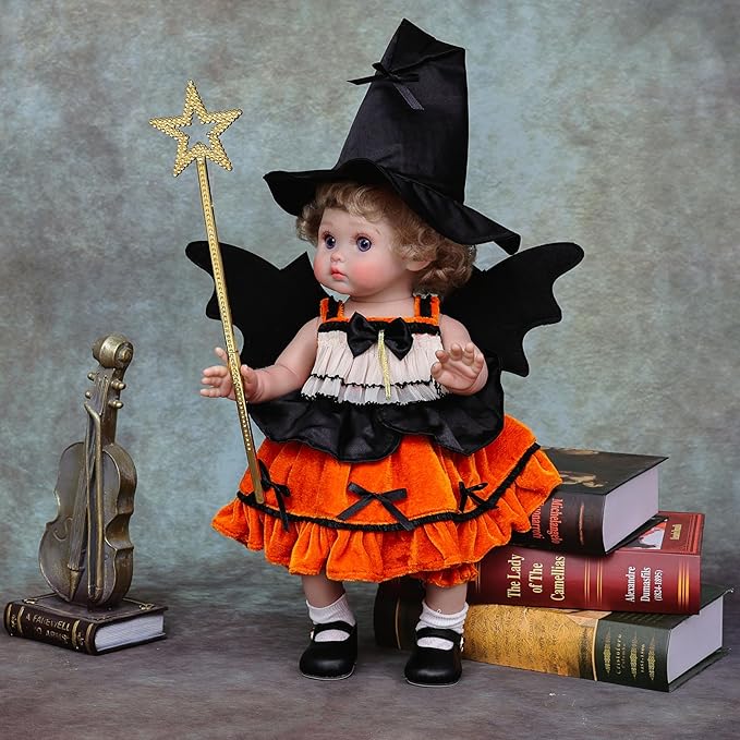 Halloween Reborn Toddler Dolls – 18 Inch Realistic Toddler Doll Girl Full Body Vinyl with Purple Eyes & Witch-Inspired Outfit – Gift-Ready for Girls, Collectors & Seasonal Display