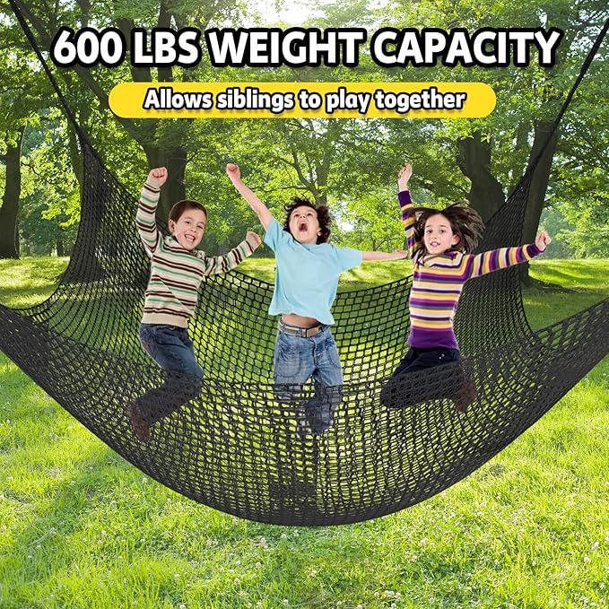 Climbing Net for Kids - 14.8FT x 9.9FT Double Layers Heavy Duty Playground Safety Net, Climbing Cargo Net for Tree House Tree Fort, Back Yard, Jungle Gyms, Monkey Bar Security Mesh（Black）