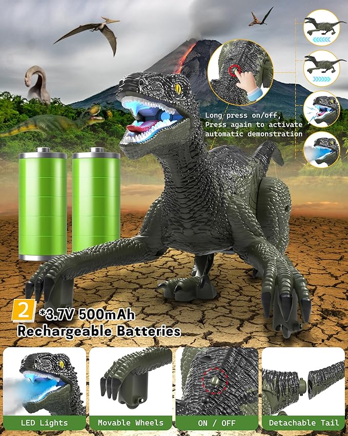 Eulogia RC Dinosaur Car for Kids, Walking Dinosaur Toy with 2-in-1 Remote, Gesture-Sensing & Remote Control Dino Car with Light, Spray, Roaring Sound, Robot Dino Pet Toys Gift for Boys Girls