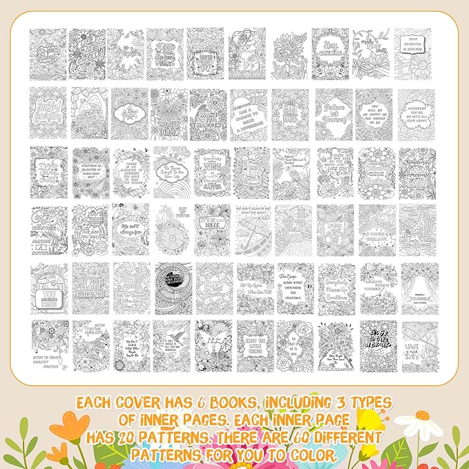Liliful 144 Pcs Motivational Sayings Coloring Book Bulk for Adult DIY Art Stress Relief Drawing Book with Inspiring Patterns for Adults, Party Favors, Goodie Bag Filler and Holiday Gifts