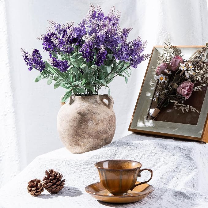 Rustic Vase - Small Vases for Pampas Grass - Farmhouase Decorative Wide Mouth vase for Bouquet, Lyeec Clay Pottery Terracotta Round Vases for Home Decor