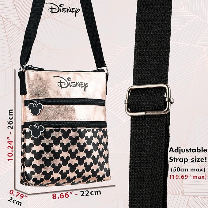 Disney Cross Body Bag for Women, Rose Gold Shoulder Bag Minnie and Mickey Mouse, Gifts for Women (Rose Gold)