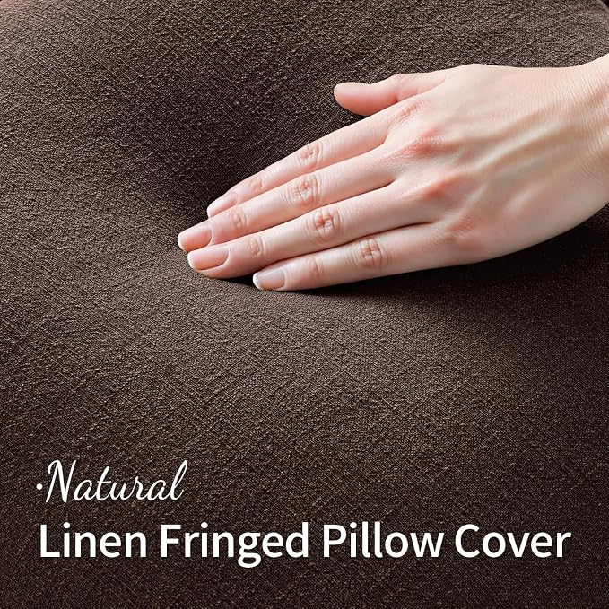 MIULEE Linen Decorative Fall Euro Throw Pillow Covers Dark Brown 26x26 | Set of 2, Cottagecore Decor, Boho Farmhouse Neutral Pillow Covers, Rustic Fall Fringe Couch Cushion for Sofa Bed Living Room