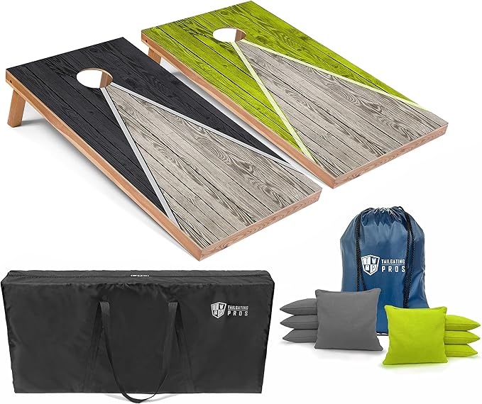 Tailgating Pros Lightweight Pyramid Design Cornhole Board Set w/Bean Bags and Carrying Case - 4'x2' Regulation Cornhole Game