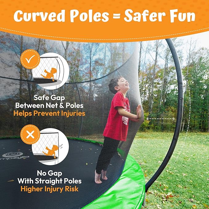 JUMPZYLLA Trampoline Outdoor 8FT 10FT 12FT 14FT 15FT 16FT with Enclosure and Ladder, ASTM Approved Recreational Trampoline for Kids and Adults, Anti-Rust Coated Frame