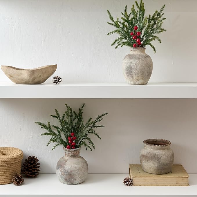 SIDUCAL Ceramic Rustic Farmhouse Vase | 6 Inch Pottery Decorative Flower for Home Decor | Boho Vase | Terracotta for Table, Living Room, Bathroom Decoration, Shelf Decor, Mantel