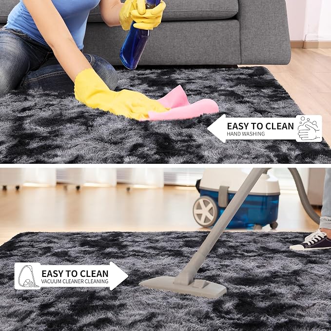 Tepook Area Rugs 10x14 for Living Room, Super Soft Fluffy Rugs for Bedroom, Modern Shaggy Rug Fuzzy Carpets for Kids, Plush Indoor Nursery Home Decor Rug with Non-Slip Bottom, Tie-Dyed Dark Grey