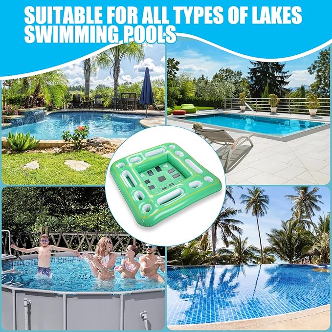 Kaiedos Floating Game Table for Pool - Inflatable Floating Table with Waterproof Playing Cards, 40"x40" Large Pool Float Drinks for Adults, Includes 12 Drink Holders (Green)