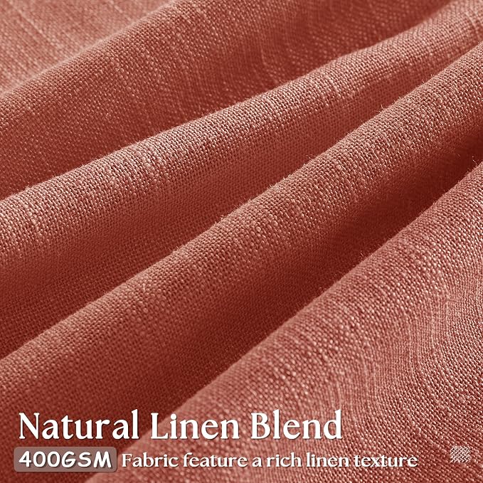 Pinch Pleated Terracotta Linen Curtains 84 Inches Long 2 Panels Firebrick | for Living Dining Room, Pinch Pleat Back Tab, Light Filtering Semi Sheer, Farmhouse Boho, Red Clay Autumn Fall Home Decor