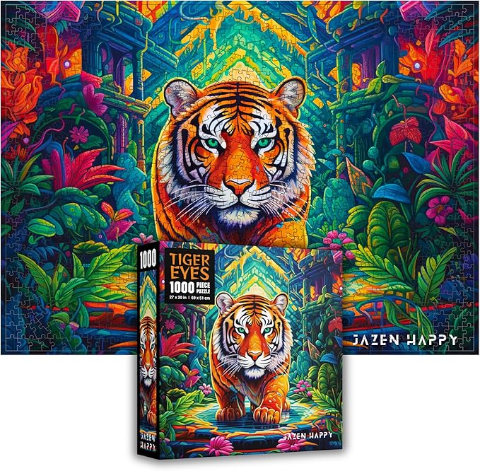 Challenging Jigsaw Puzzle for Adults and Families - 1000 Pieces - Tiger Eyes - Jazen Happy - 27x20 inch - Poster Included Puzzle