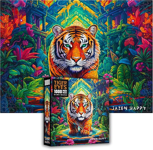 Challenging Jigsaw Puzzle for Adults and Families - 1000 Pieces - Tiger Eyes - Jazen Happy - 27x20 inch - Poster Included Puzzle