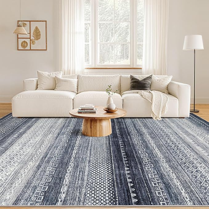 Nakagishi Boho 6x9 Area Rug Living Room Rugs Machine Washable Blue | Soft, Pet & Kid Friendly, Carpet for Living Room/Bedroom/Office/Kitchen/Nursery, Daily Home Decor Stain Resistant Moroccan