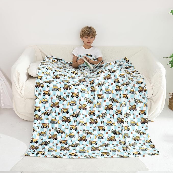 Softan Kids Throw Blanket for Girls & Boys, Warm Soft Toddler Flannel Blankets for Sofa Couch Bed， Cozy Fuzzy Plush Flannel Kids Throw Blanket for Daycare & School - Excavator 50x60 inches
