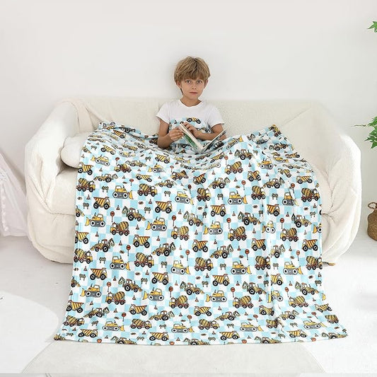Softan Kids Throw Blanket for Girls & Boys, Warm Soft Toddler Flannel Blankets for Sofa Couch Bed， Cozy Fuzzy Plush Flannel Kids Throw Blanket for Daycare & School - Excavator 50x60 inches