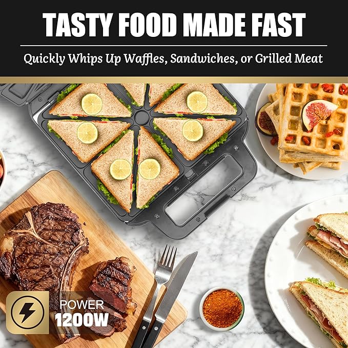 FineMade Belgian Waffle Maker with Removable Plates, Waflera Electrica, Large Waffle Iron, 3 in 1 Panini Grill Press Breakfast Sandwich Maker, Electric Griddle, Grilled Cheese Maker, Breakfast Station