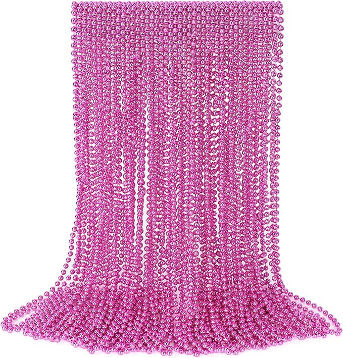 30PCS Bead Necklace, 33" Breast Cancer Awareness Accessories Bead Necklaces Bulk, Mardi Gras Beads Necklace, Festival Parade Throw Accessories for Wedding Birthday Gender Reveal Party Events Supplies