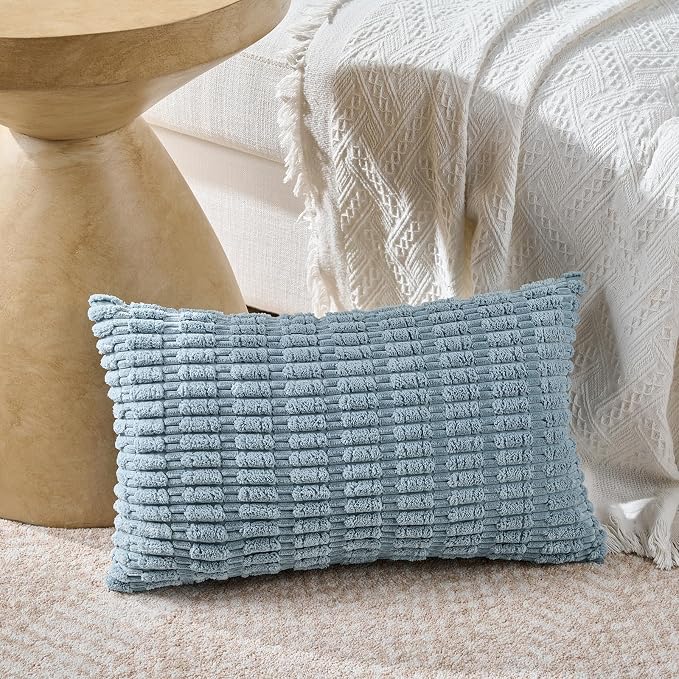 Fancy Homi 4 Packs Decorative Throw Pillow Covers for Living Room Couch Bed, Modern Farmhouse Boho Home Décor Accent Cushion Case, 24" x 12", Light Blue