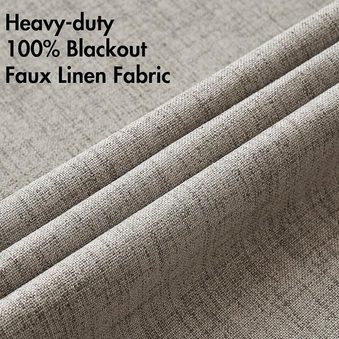 MIULEE Linen Curtains for Bedroom Solid 100% Blackout Thermal Insulated Greige Curtains Grommet Room Darkening Drapes for Living Room 52x45 Inch (2 Panels)