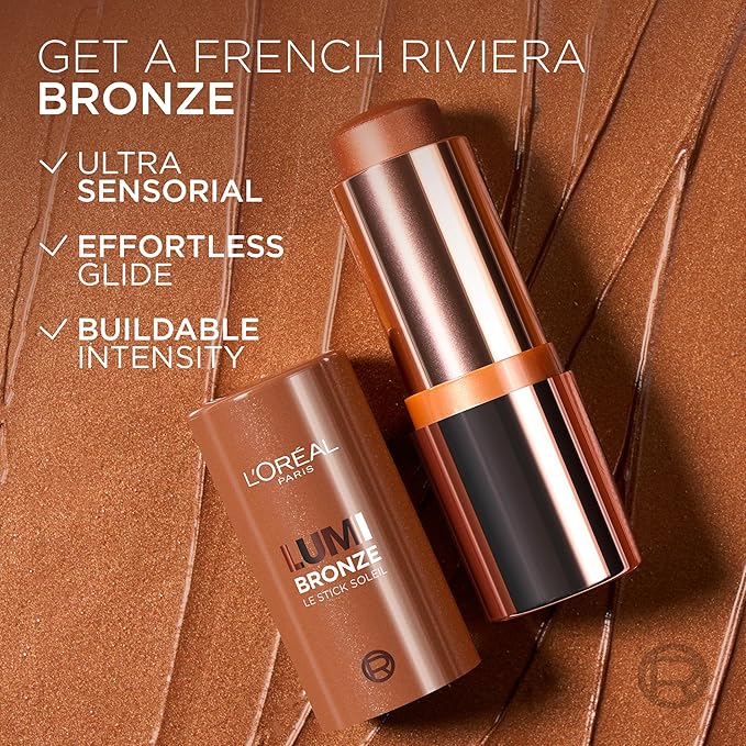 L'Oreal Paris Lumi Bronze Le Stick Soleil Bronzer Stick, Cream-To-Powder Bronzer For A Sunkissed Face Makeup Glow, 130 Sunset Doré