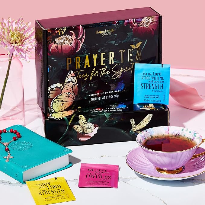 Thoughtfully, Tea Affirmations Christian Prayer Gift Set for Women, Religious Tea Gift with 6 Flavors and Bible Verses from Psalms and Other Books to Rejoice Pack of 90
