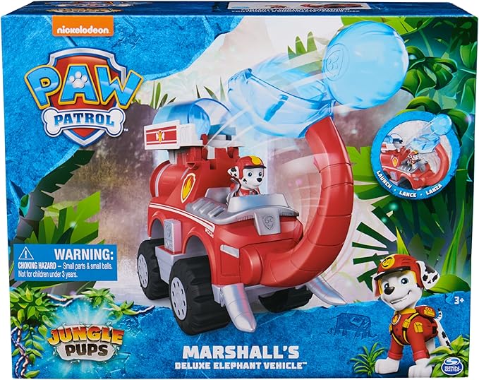 Paw Patrol Jungle Pups, Marshall Elephant Firetruck with Projectile Launcher, Toy Truck with Action Figure, Kids Toys for Boys & Girls Ages 3 and Up