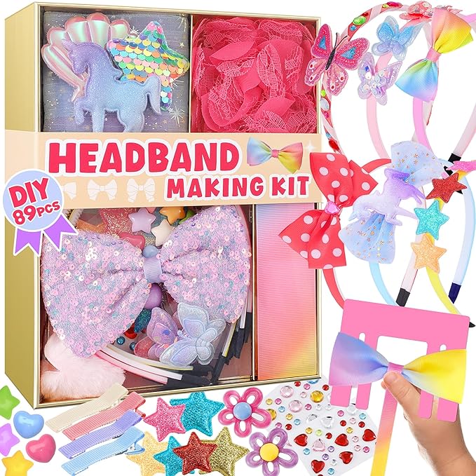 yasest DIY Headband Making Kit for Girls - 89pcs Hair Accessories Set, Girls Fashion Bows Hair Clips Headbands Making Supplies, Arts & Crafts Gift - Ideal Gifts for 5 6 7 8-12 Year Old Girl