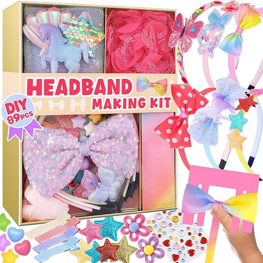 yasest DIY Headband Making Kit for Girls - 89pcs Hair Accessories Set, Girls Fashion Bows Hair Clips Headbands Making Supplies, Arts & Crafts Gift - Ideal Gifts for 5 6 7 8-12 Year Old Girl